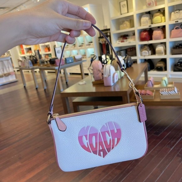 COACH NOLITA 19 Wristlet Chalk Pebbled Leather Stripe Heart Motif CA797 NWT - Picture 9 of 12